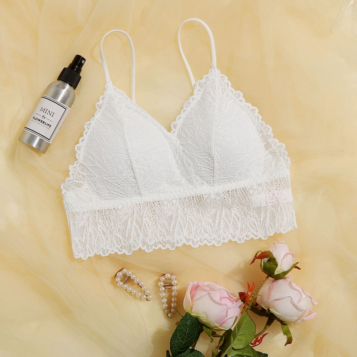 

Floral Lace Bralette, White