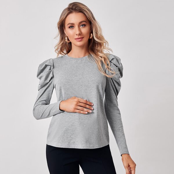 

Maternity Gigot Sleeve Solid Tee, Light grey