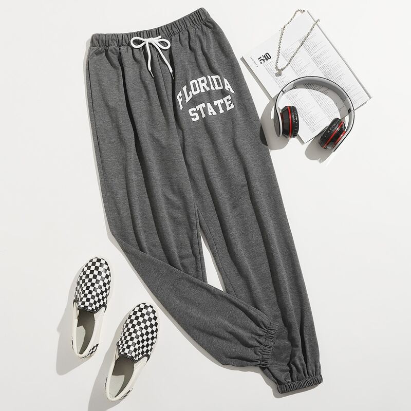 

Letter Graphic Drawstring Sweatpants, Dark grey