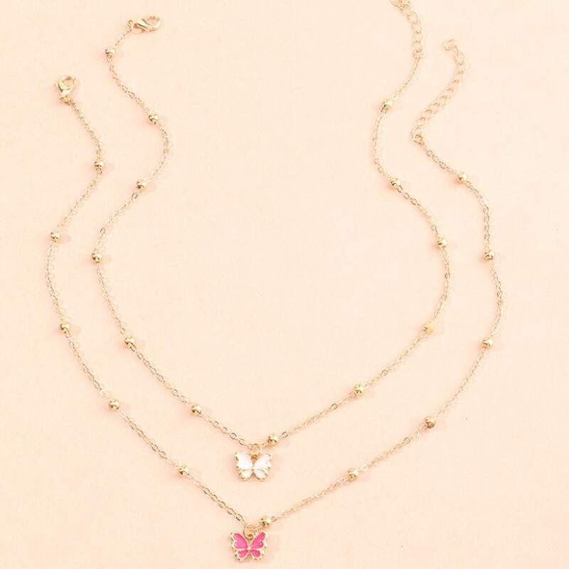 

2pcs Butterfly Pendant Necklace, Gold