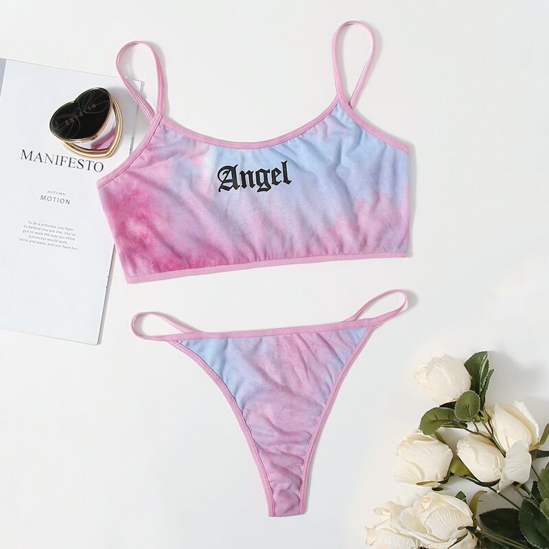 

Letter Graphic Tie Dye Lingerie Set, Multicolor