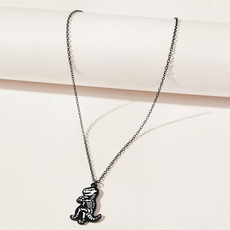 

Dinosaur Pendant Necklace, Black