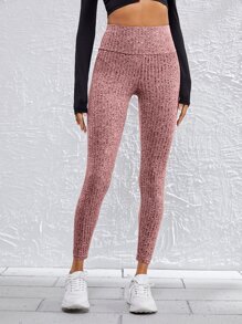 SHEIN EZwear 寬腰帶緊身褲 - 紅木色 - 查看 3