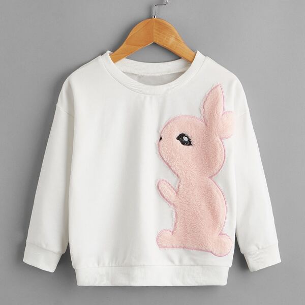 

Toddler Girls Rabbit Embroidery Sweatshirt, White