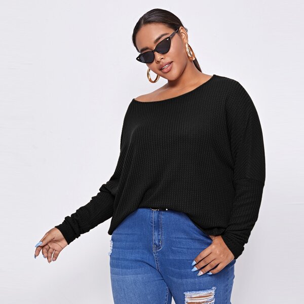 

Plus Solid Dolman Sleeve Top, Black