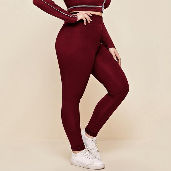 

Plus High Waist Crisscross Back Leggings, Burgundy