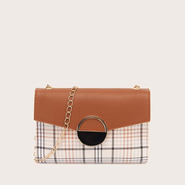 

Plaid Chain Crossbody Bag, Brown