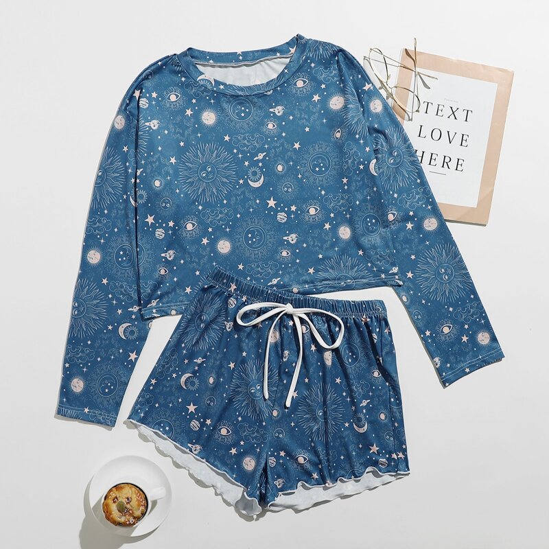

Galaxy Pattern Tee & Shorts PJ Set, Multicolor