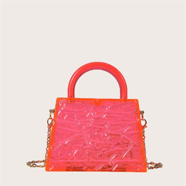 

Mini Textured Chain Satchel Bag, Hot pink