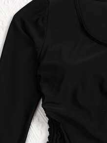 SHEIN Swim Camiseta de manga larga para nadar con cordón y nudo en el lateral, para playa de verano - Negro - Ver 4