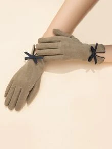 Bow Decor Gloves - Khaki - View 1