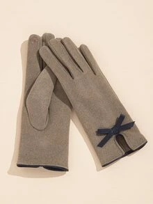 Bow Decor Gloves - Khaki - View 2
