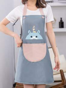 1pc Cartoon Printed Waterproof Adult Fabric Apron - Dusty Blue - View 2