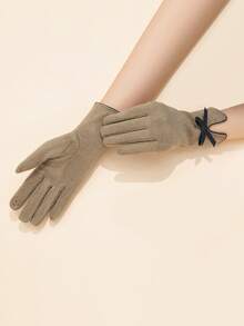 Bow Decor Gloves - Khaki - View 3