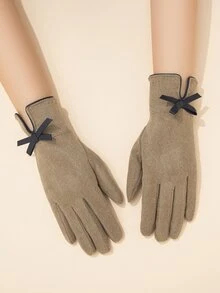 Bow Decor Gloves - Khaki - View 4