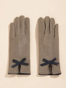 Bow Decor Gloves - Khaki - View 5