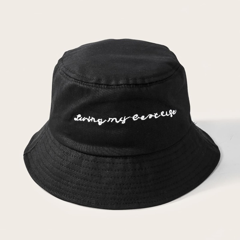 

Letter Embroidery Bucket Hat, Black