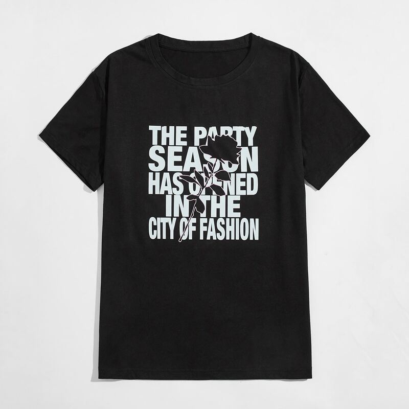 

Guys Floral Letter Graphic Tee, Black
