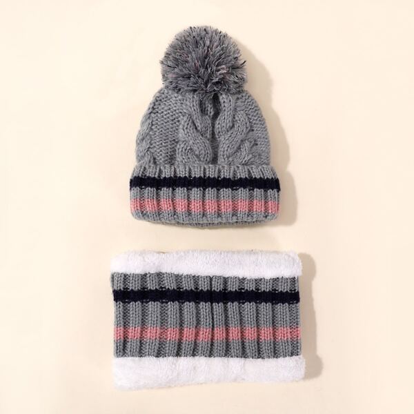 

Kids Pom Pom Beanie & Ring Scarf, Grey