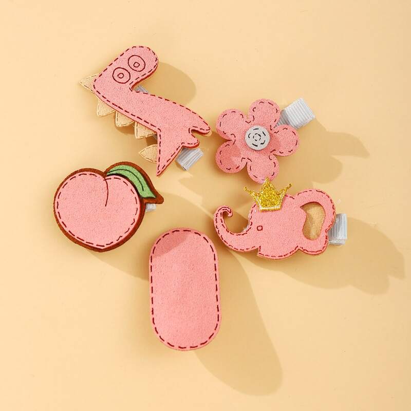 

5pcs Cartoon Design Hair Clip, Baby pink