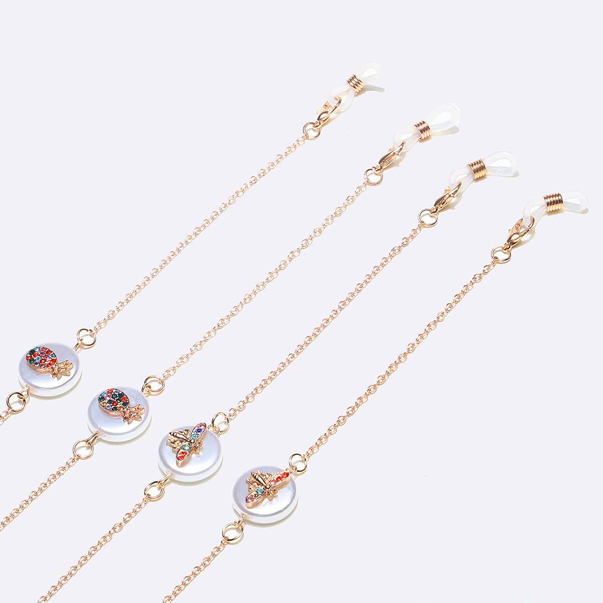 

2pcs Faux Pearl Decor Glasses Chain, Gold