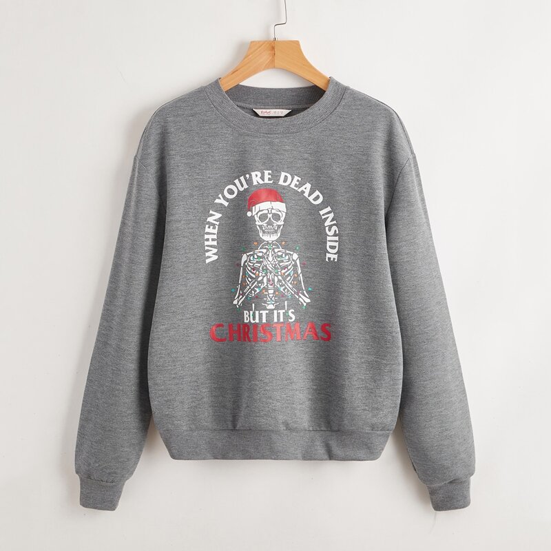 

Christmas Skeleton Graphic Sweatshirt, Grey