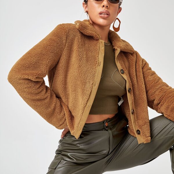 

Single Breasted Teddy Jacket, Brown