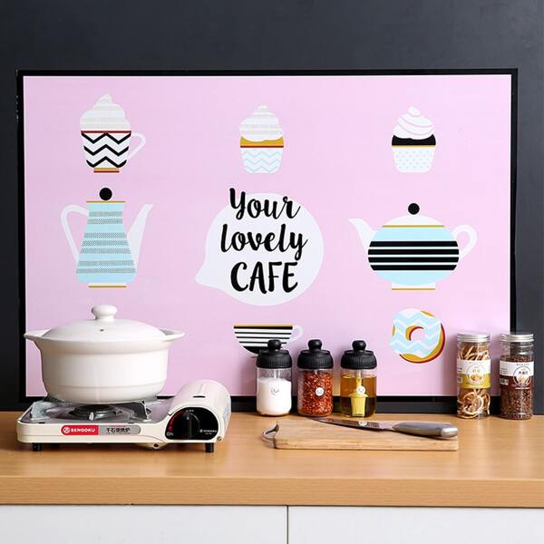 

Cupcake Print Oil-proof Wall Sticker, Pink
