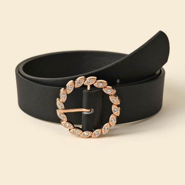 

Rhinestone Detail Metal Buckle Belt, Black