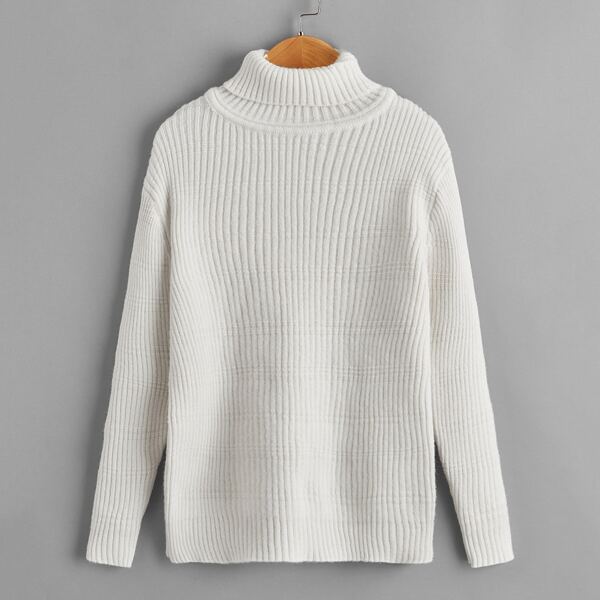 

Girls High Neck Ribbed Knit Sweater, White