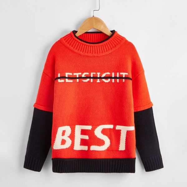 

Girls 2 In 1 Letter Graphic Sweater, Red