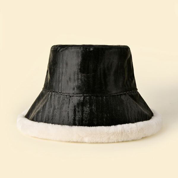 

Contrast Faux Fur Bucket Hat, Black and white