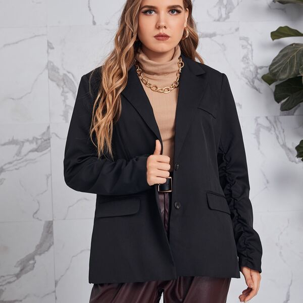 

Plus Lapel Neck Single Breasted Blazer, Black