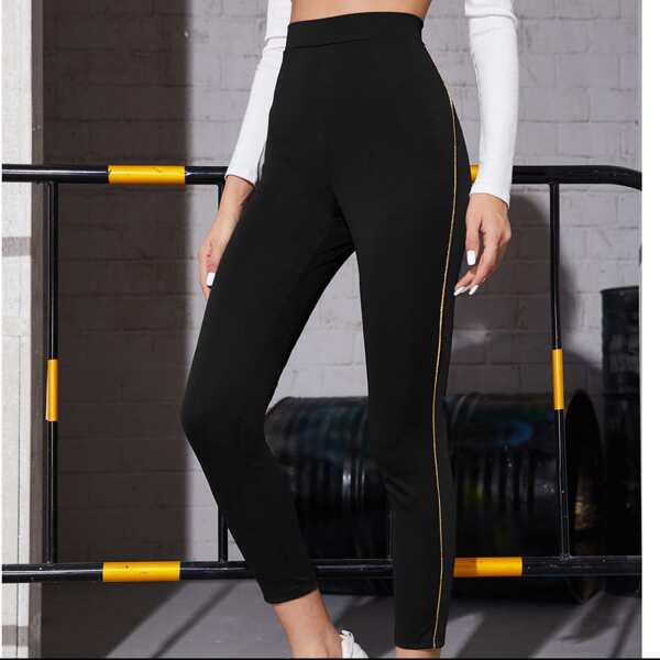 

Contrast Trim Crop Leggings, Black