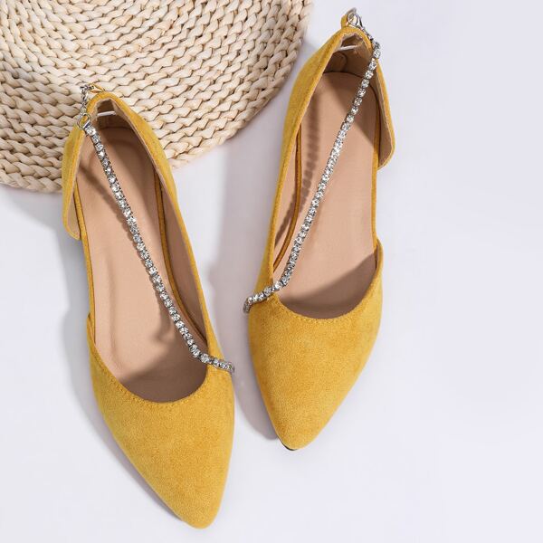 

Rhinestone Decor Point Toe Flats, Yellow