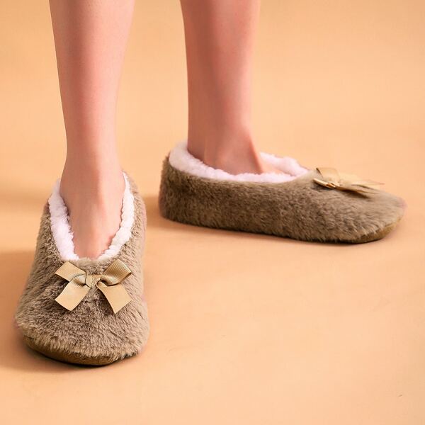 

Bow Decor Fluffy Slippers, Khaki