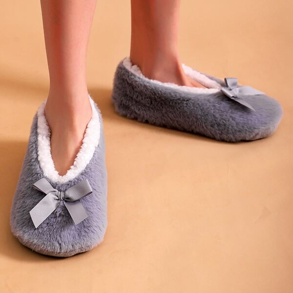 

Bow Decor Fluffy Slippers, Light grey