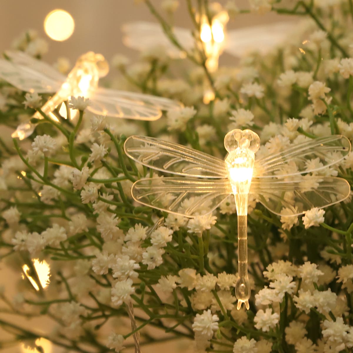 

20pcs Dragonfly Shaped Bulb String Light, Yellow