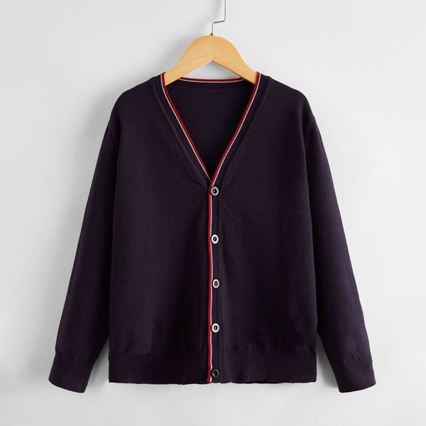 

Boys Striped Button Front Cardigan, Navy blue