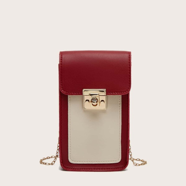 

Twist Lock Color Block Flap Chain Bag, Red