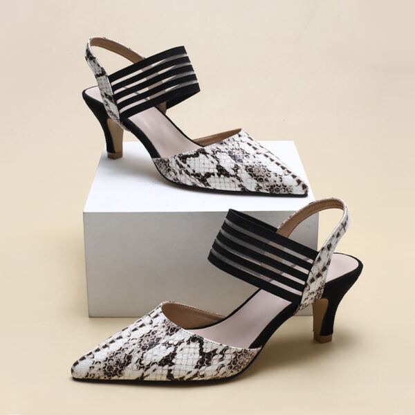 

Snakeskin Print Point Toe High Heeled Pumps, Multicolor