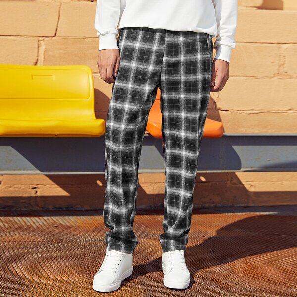 

Men Tartan Print Pants, Black and white