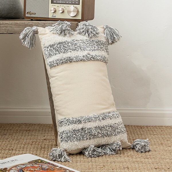 

Tassel Decor Lumbar Pillow Cover Without Filler, Multicolor