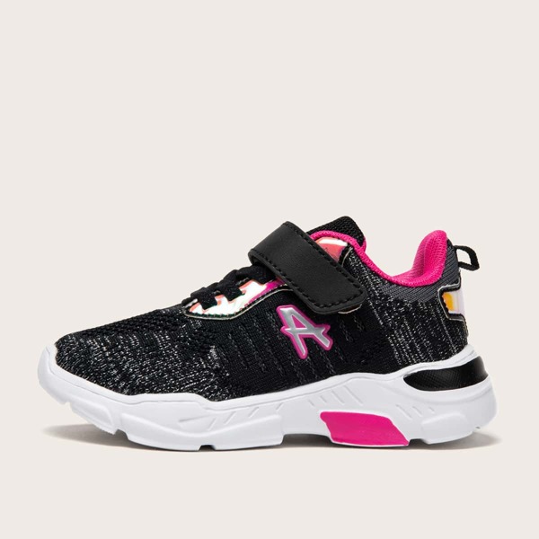 

Girls Letter Graphic Velcro Strap Sneakers, Black