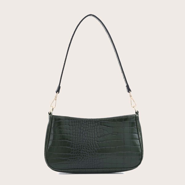 

Croc Embossed Baguette Bag, Dark green