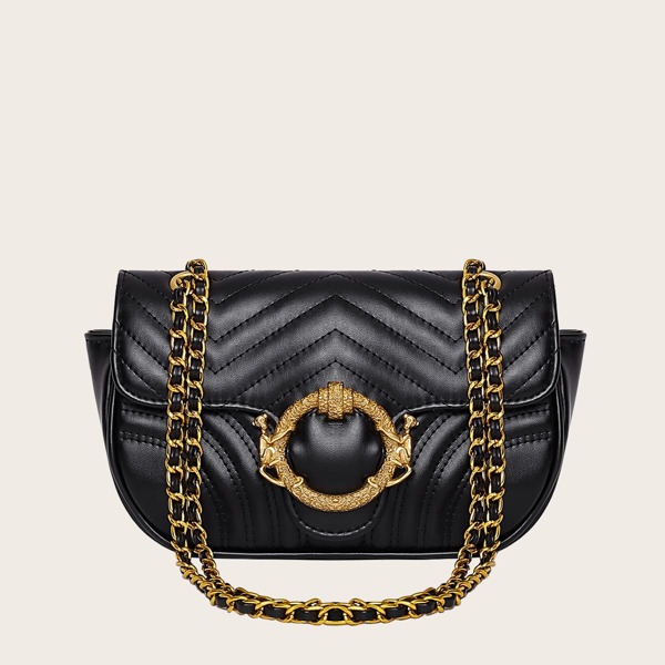 

Metal Decor Chevron Shoulder Bag, Black