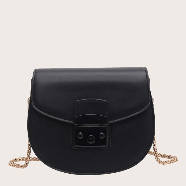 

Metal Decor Chain Saddle Bag, Black