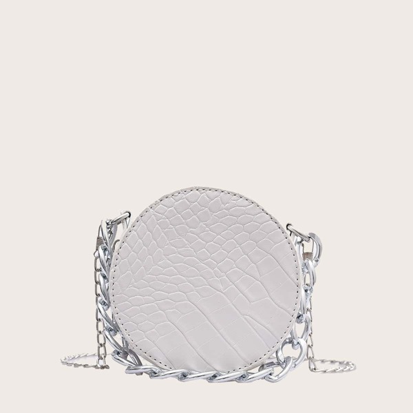 

Girls Crocodile Chain Circle Bag, White