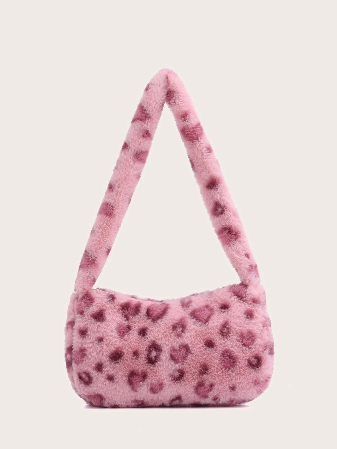fluffy leopard print shoulder bag