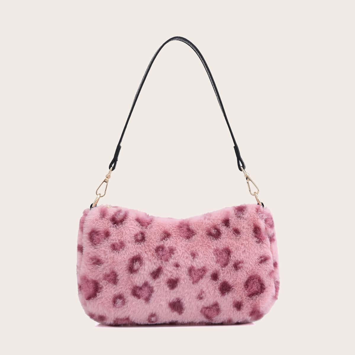 

Fluffy Leopard Print Shoulder Bag, Multicolor